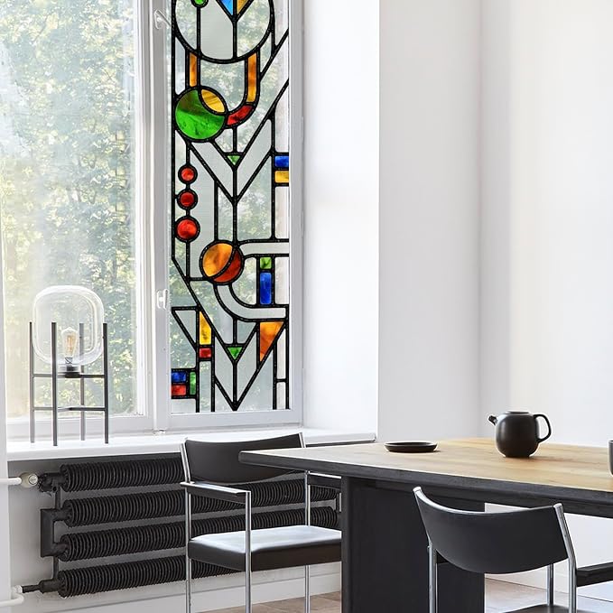 Original Hand Drawn Faux Stained Glass Window Film Double-Sided Texture Static by ChicSkin