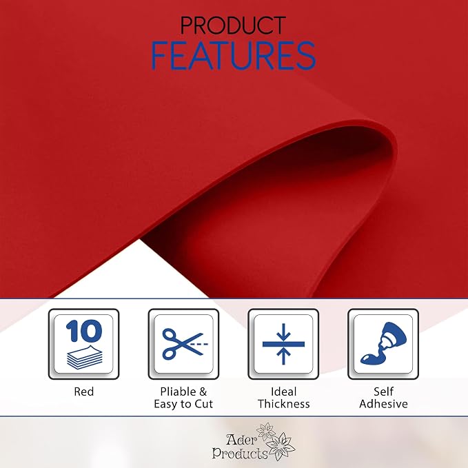 Adhesive Red EVA Foam Sheets for Crafts, 2mm Thickness – Sticky Back Foam Paper - Image 3