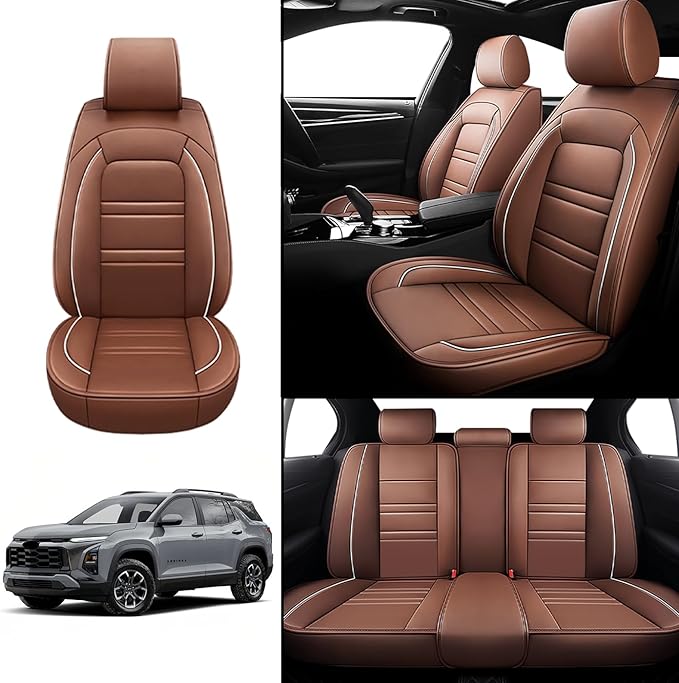 Seat Covers for Chevy Equinox 2005-2025 | 5-Seats Leather Seat Covers, Easy to Install Automotive Seat Covers Full Set (Full Set, Coffee)