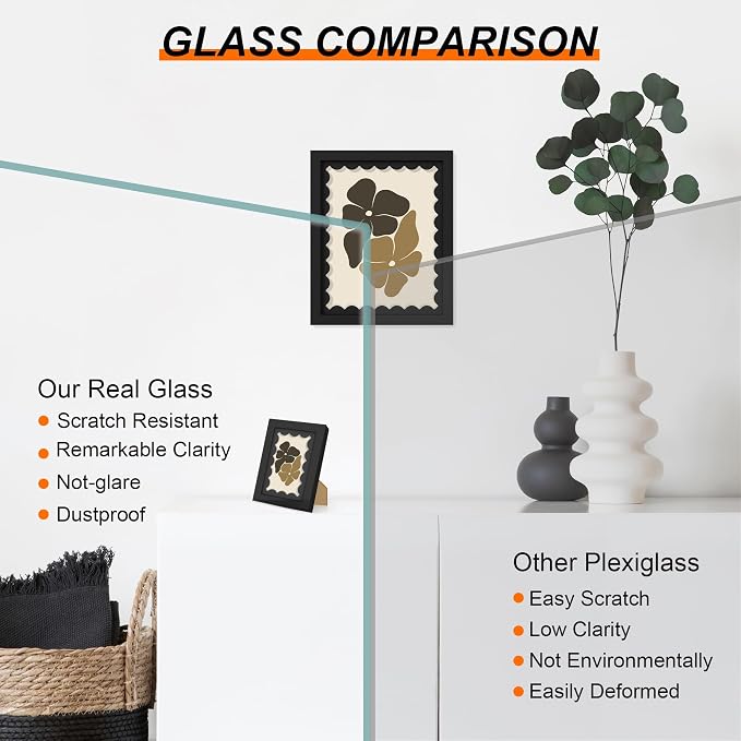 5x5 Picture Frame with Wavy Mat, Wooden Real Glass 5 x 5 Photo Frame - Image 3