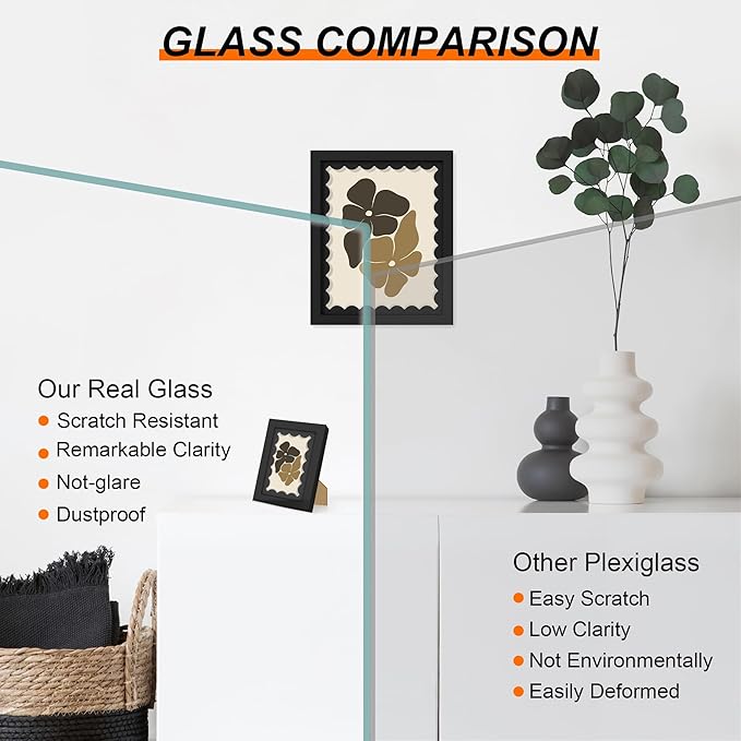 4x4 Picture Frame with Real Glass, Wooden cute 4 x 4 Photo Frame with Wavy Mat - Image 3