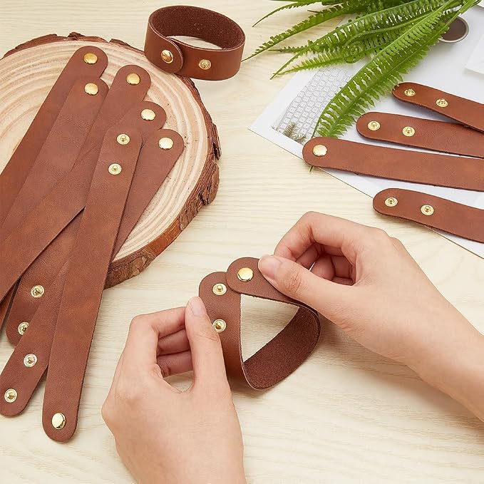 OLYCRAFT 12pcs Adjustable Leather Bracelets 8.6x1 Inch Blank Genuine Leather - Image 3