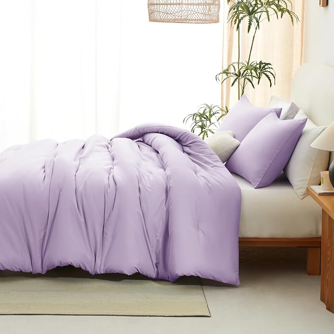 CozyLux Lavender Full Size Comforter Set, 3 Pieces Light Purple Solid - Image 8