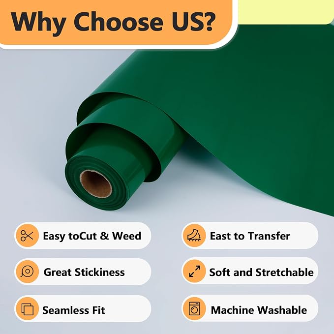 RENLITONG Green Iron on Vinyl 12Inch by 13ft Roll Heat Transfer Vinyl - Image 3