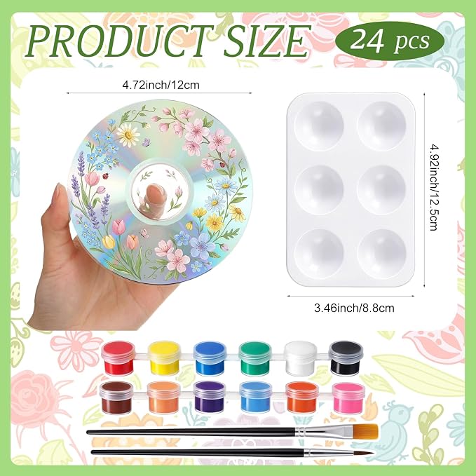 Sabary 29 Pcs DIY CD Painting Kit Painting Gift Includ 24 Pcs 4.72'' Blank Cds - Image 3