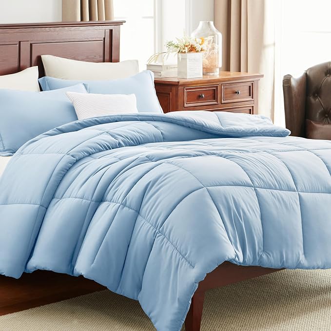 CozyLux Oversized Queen Comforter Set, 3 Pieces Baby Blue 98x98 Box Stitched - Image 9