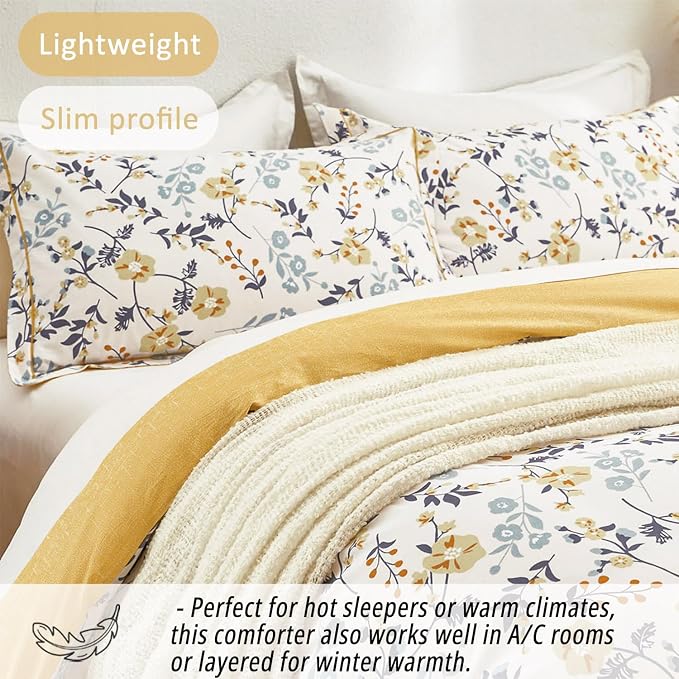 LEMIROE Yellow Floral Cotton Comforter King Size - Image 3