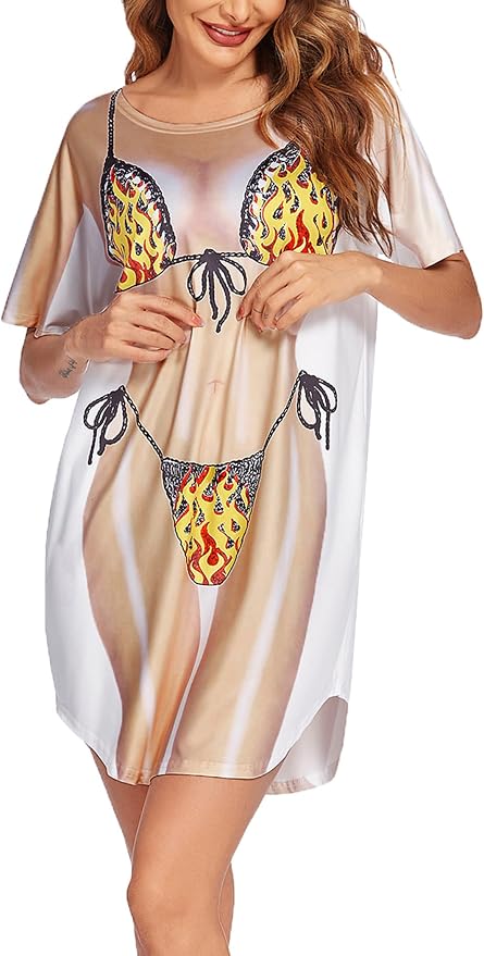 Ekouaer Women's Bikini Shirt Cover Up Short Sleeve Cute Bikini Print Cover-Up - Image 3