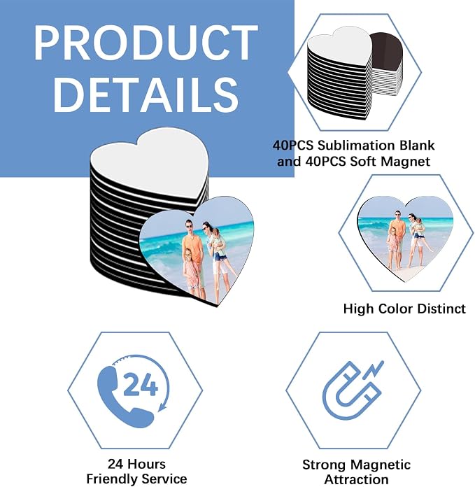 80PCS Sublimation Magnet Blanks Hearts Bulk Produnts 40 Pcs Sublimation Blanks - Image 4