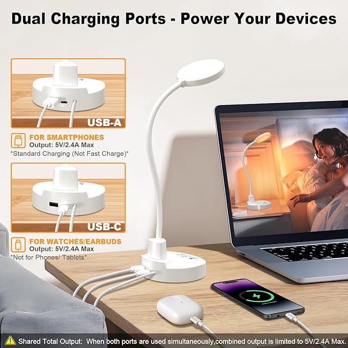 15W LED Desk Lamp with USB Charging Ports, Dimmable Table Lamp with 3 Color - Image 6