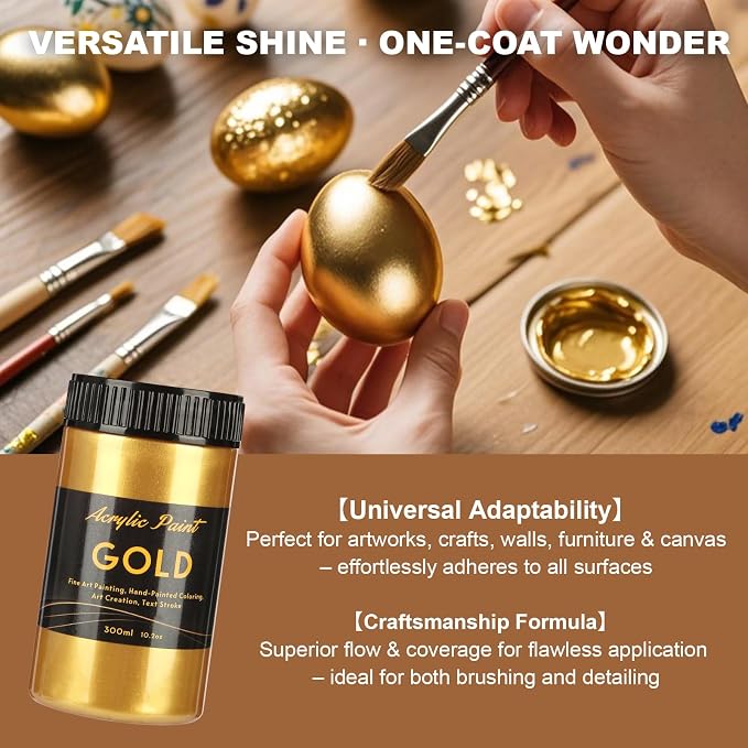 300ml Gold Metallic Acrylic Paint, Non Toxic Waterproof Gold Metallic Acrylic - Image 5