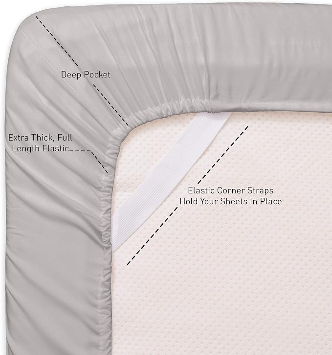 Queen Fitted Sheet Only with Full Elastic & Built in Corner Sheet Straps to - Image 2