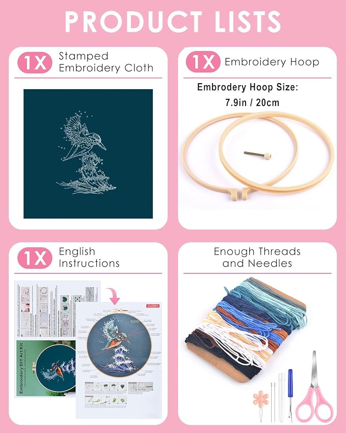 TINDTOP Embroidery Kit for Beginners Adult, Kingfisher Embroidery Kit for - Image 2