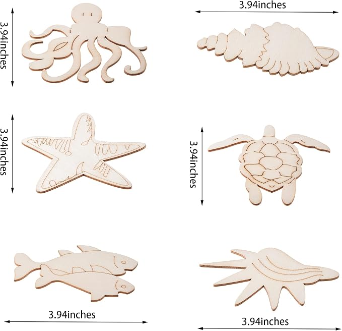 48PCS Unfinished Wood Ocean Animal Cutouts - Image 2