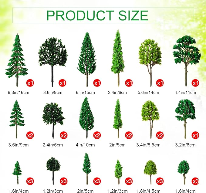Skylety 35 Pieces Model Trees 6.3-1.2 Inch Mixed Miniature Trees Diorama - Image 2