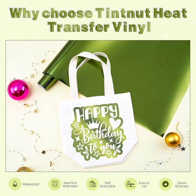 Tintnut Vintage Green Holographic HTV Vinyl Roll, easy cut & weed, stretch - Image 3
