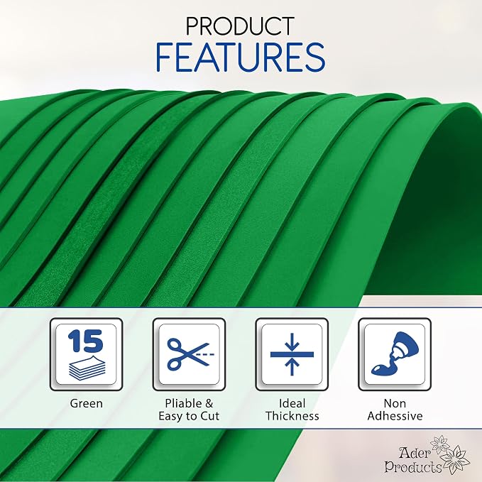 Green EVA Foam Sheets for Crafts, 9 x 12 Inch, 2mm Thickness, 15 Pack – Ideal - Image 4