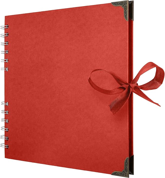 Bstorify Square Scrapbook Photo Albums 8 x 8 Inch Red Thick Paper, Metal Corners by Bstorify
