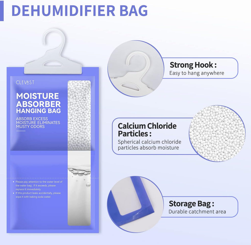 CLEVAST Moisture Absorbers Packets 10 Pack, Dehumidifier Bags for Closet, Unscented Hanging Humidity Absorber in Wardrobes, Bedrooms, Bathrooms(Net Wt. 230g/Pack)