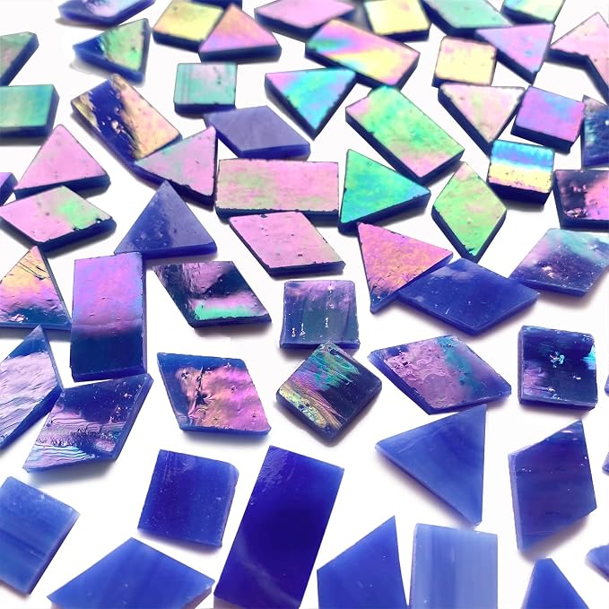Magic Iridescent Blue Stained Glass Mosaic Tiles, 280 Pieces Mixed 4 Shapes - Image 2