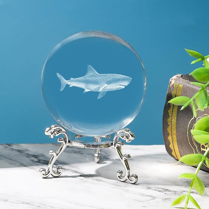 3D Shark Crystal Ball with Stand Lase Engraved Glass Sphere Paperweight Shark - Image 6