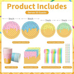 450 Pcs Ice Cream Tableware Set Decorations Summer Ice Cream Cone Paper Plates - Image 2