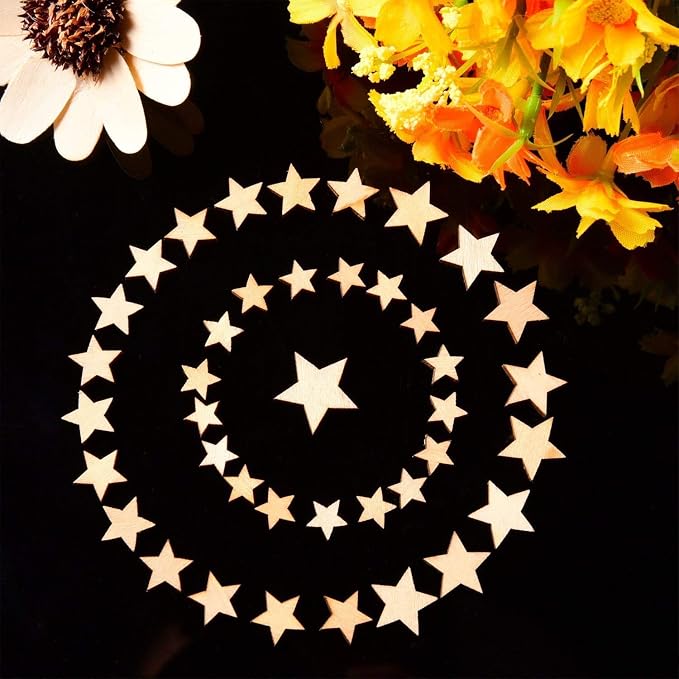 DERAYEE 100 Pcs Unfinished Wooden Stars Ornaments - Image 3