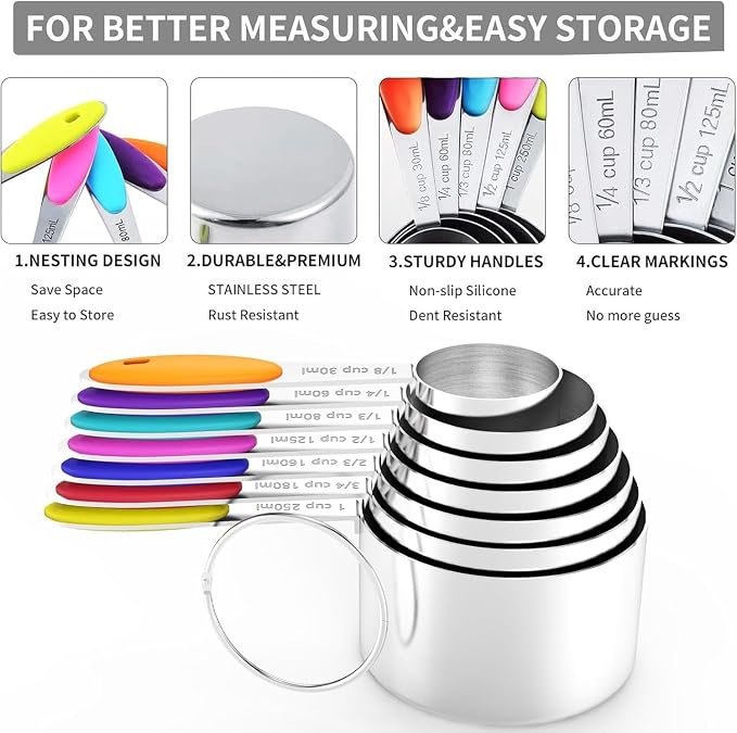 TILUCK measuring cups and magnetic measuring spoons set, stainless steel - Image 6