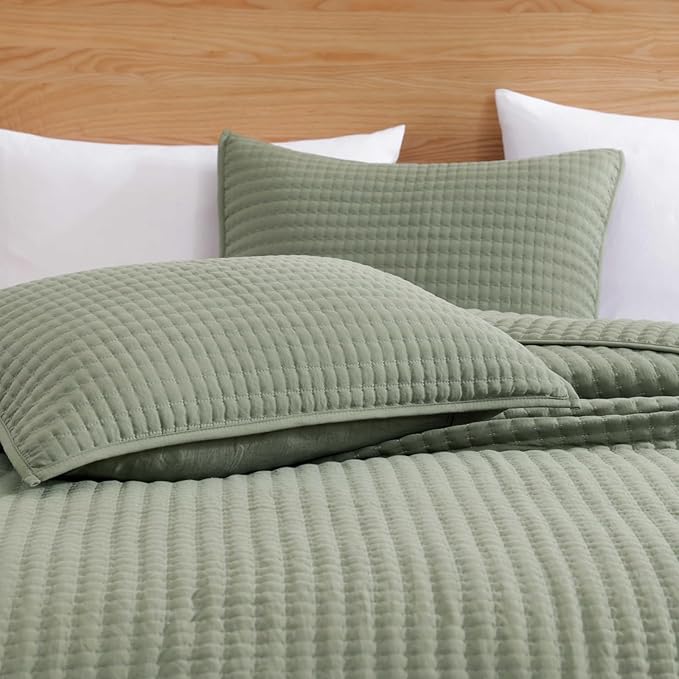 WRENSONGE Twin Size Quilt-3 Pieces Lightweight Bedspreads Sage Green Twin Quilt - Image 6