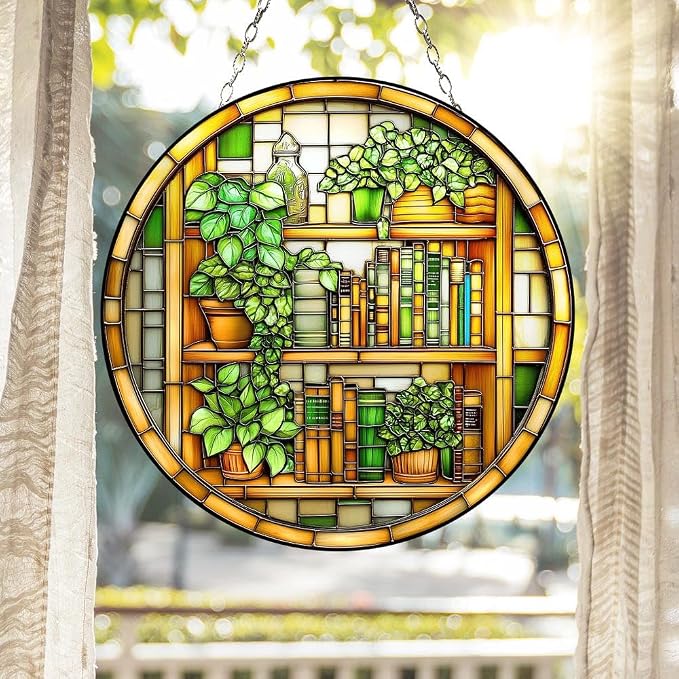 Library Bookshelf Acrylic Suncatcher Window Hanging Plant Lover Gift Book Lover by Unknown