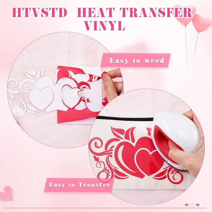 HTVSTD Valentines Pink Red HTV Heat Transfer Vinyl 16pcs 12×10in | Pink Red - Image 3
