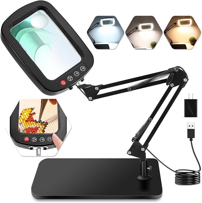 10X 30X Magnifying Glass with Light and Stand, Large Desk Lamp Magnifiers | by home
