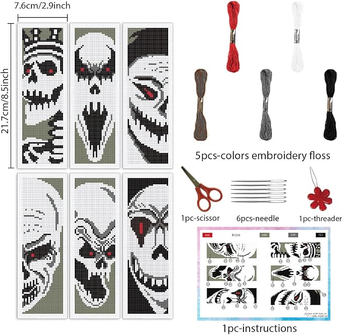 INFUNLY 6PCS Skull Theme Cross Stitch Kit - Image 2