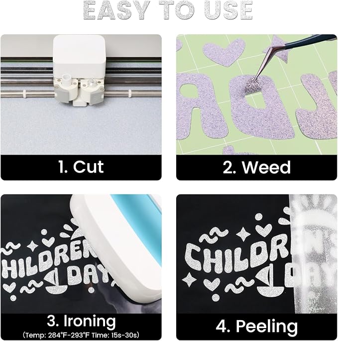 Glitter HTV Heat Transfer Vinyl, Silve 12pcs 12" x 10" Iron-on Vinyl | Iron On - Image 3