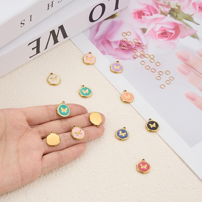 UMAOKANG 8 Pack Gold Plated Stainless Steel Round Charm - Image 4