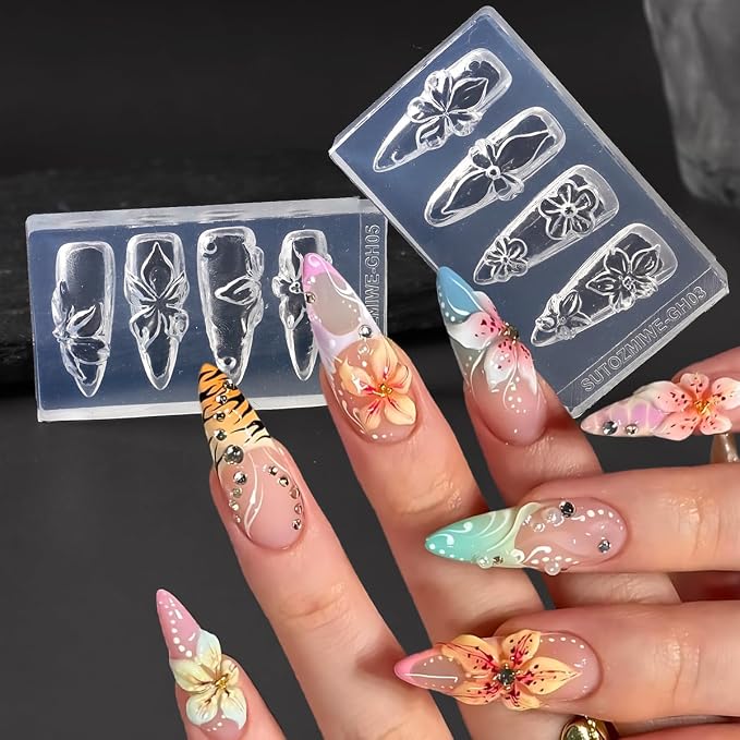 2PCS 3D Flower Silicone Nail Molds, Hawaii Hibiscus Floral Cherry Blossom | - Image 2
