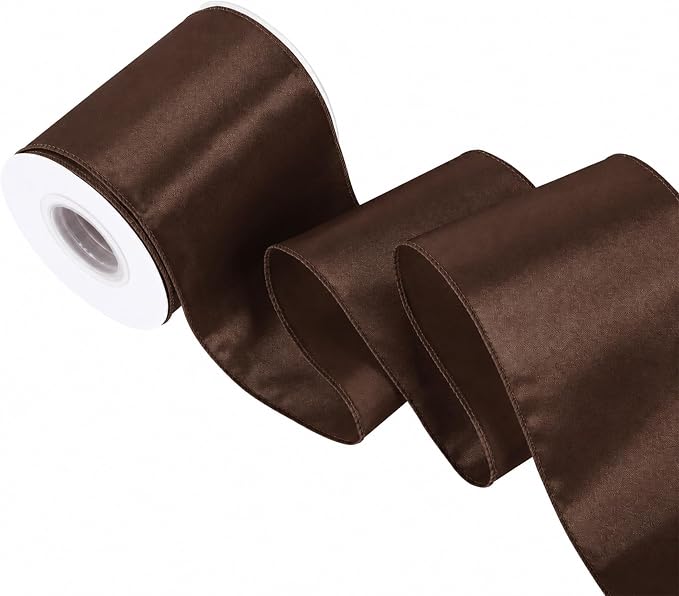Brown 4 Inch Continuous 15 Yards Satin Wired Ribbon by Simplegoal
