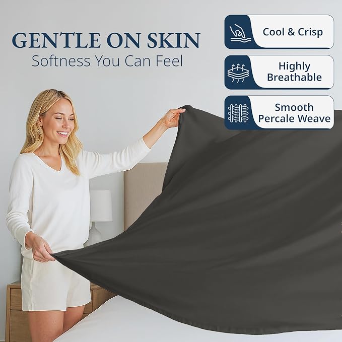 Lane Linen 100% Organic Cotton Twin Size Flat Sheet Only - Image 3