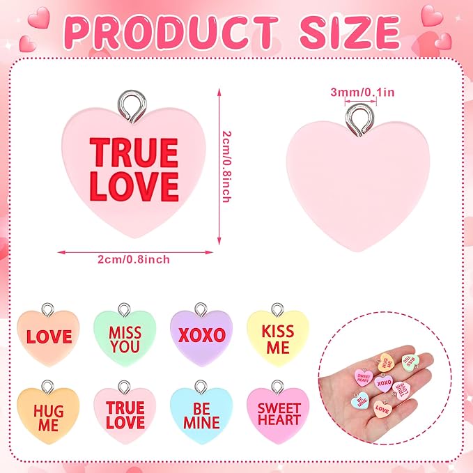 Augshy 64 Pcs Valentine's Day Resin Charms, Conversation Heart Pendant | - Image 2