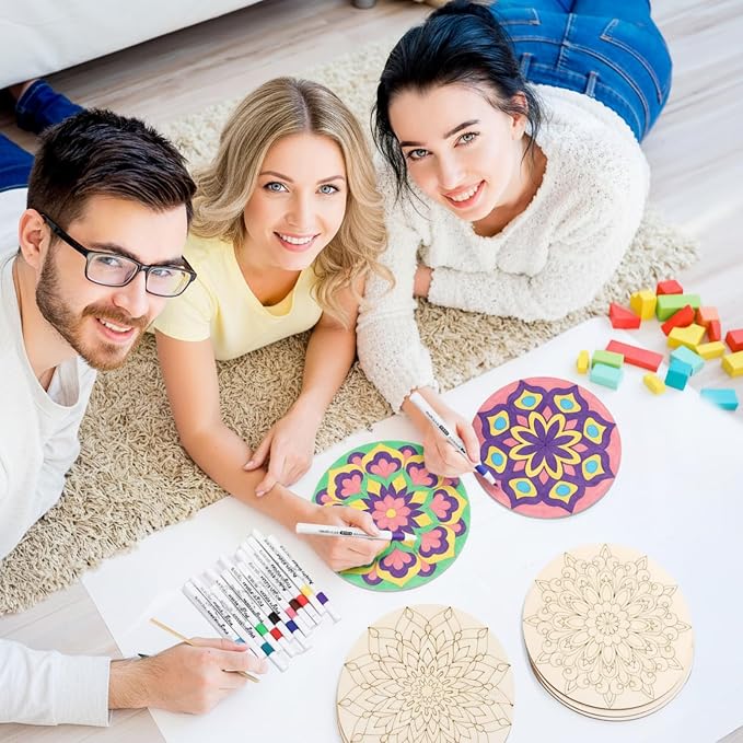 Vercraft 22 Pcs Wooden Mandala Painting Set 10 Mandala Unfinished Wood Cutouts - Image 5