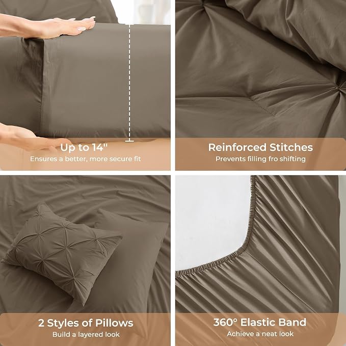 Sasttie Twin Comforter Set, 5-Piece Bed in a Bag, Pintuck Bedding Sets - Image 5