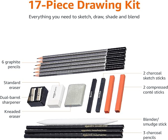 Amazon Basics Sketching and Drawing Art Pencil Kit, 17-Piece Set - Image 2