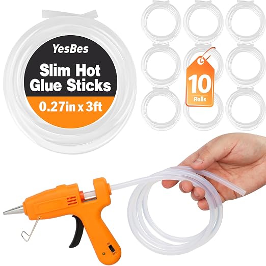10 Pack Long Mini Hot Glue Stick Rolls, 3 FT Long x 0.27" Diameter Glue Sticks by YesBes