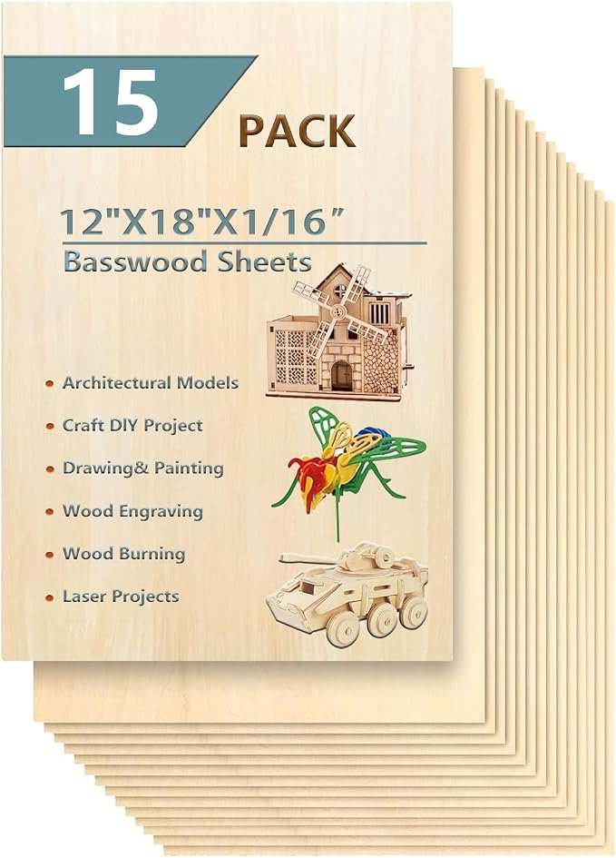 15 Pack 12"x18"x1/16 Basswood Sheets by twinsfox