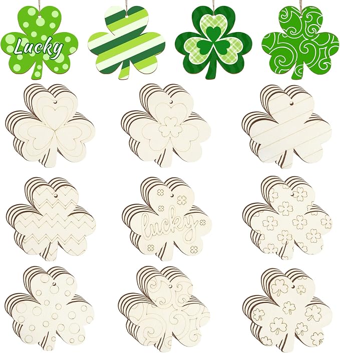 36PCS Wooden Shamrock Ornaments to Paint St. Patrick's Day Decorations by Sophena