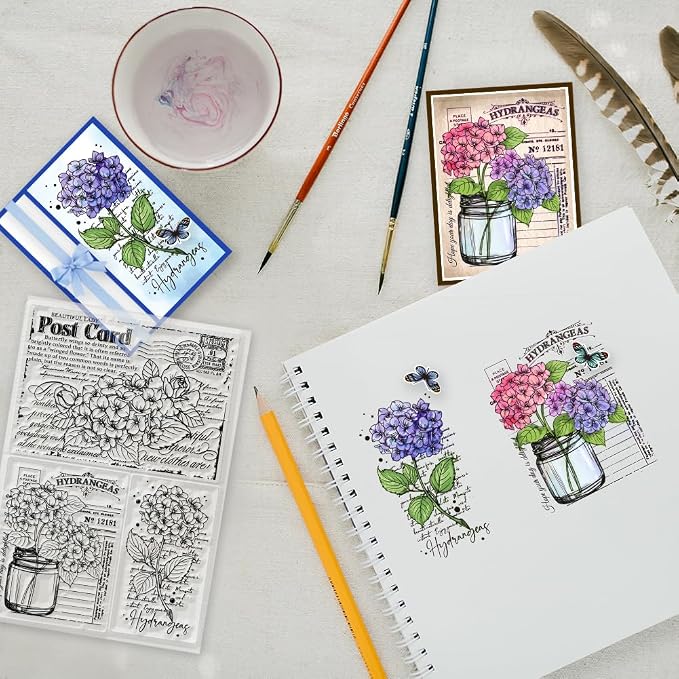 GLOBLELAND Hydrangeas Background Postcard Clear Stamps - Image 2