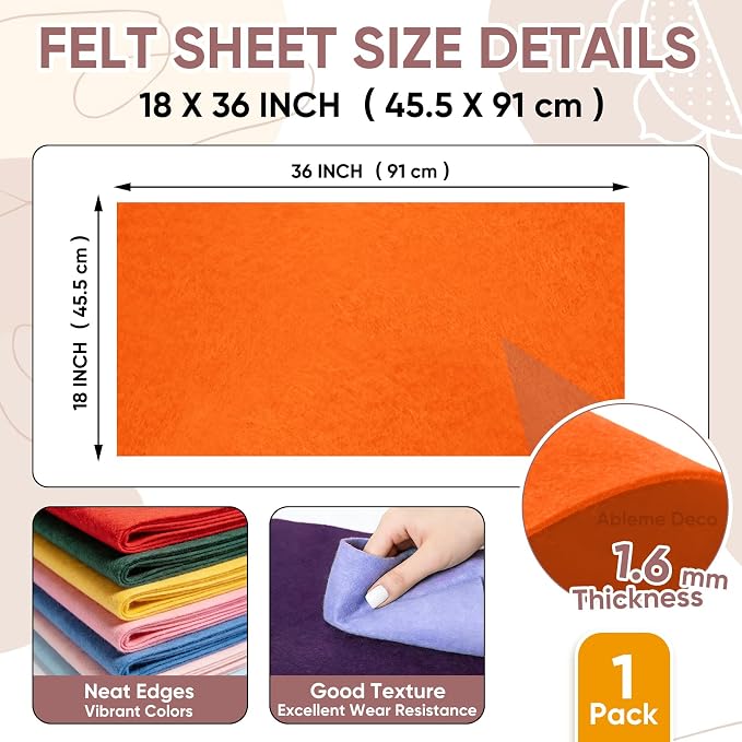 Soft Felt Fabric Sheet 18" x 36", 1.6mm Acrylic Craft Felt, Large Precut Sheet - Image 3