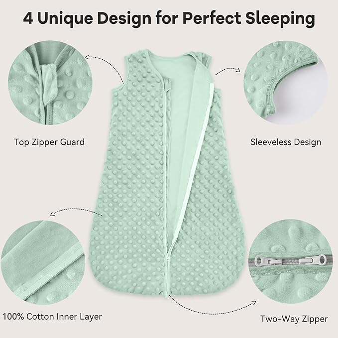 Fleece Baby Sleep Sack 18-24 Months with Plush Dots 1.5 Tog Baby Wearable Blanket with 2-Way Zipper Warm Sleeping Sack for Toddler Infant - XLarge, Forest Green