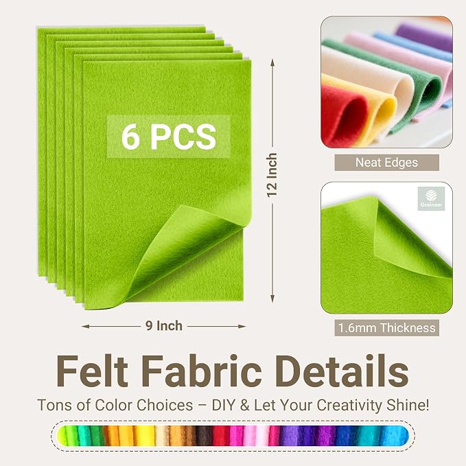 Spring Green Soft Felt Sheets for Crafts, 1.6mm Thick, Kids' Crafts, DIY - Image 2