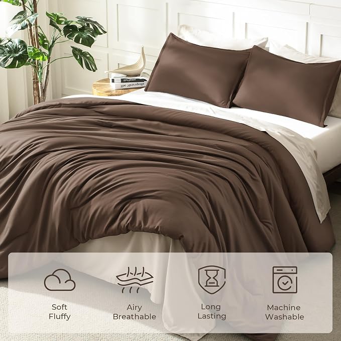 Litanika Brown Comforter Set Twin/Twin XL Size, 2 Pieces Lightweight Solid - Image 3